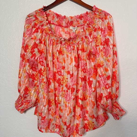 Umgee Pink and Orange Floral Off-Shoulder Blouse - Picture 5 of 11